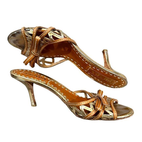 Prada Women's Sandal Pointed High Heel Open Toe Slip On Brown Size 37.5 - Picture 3 of 7